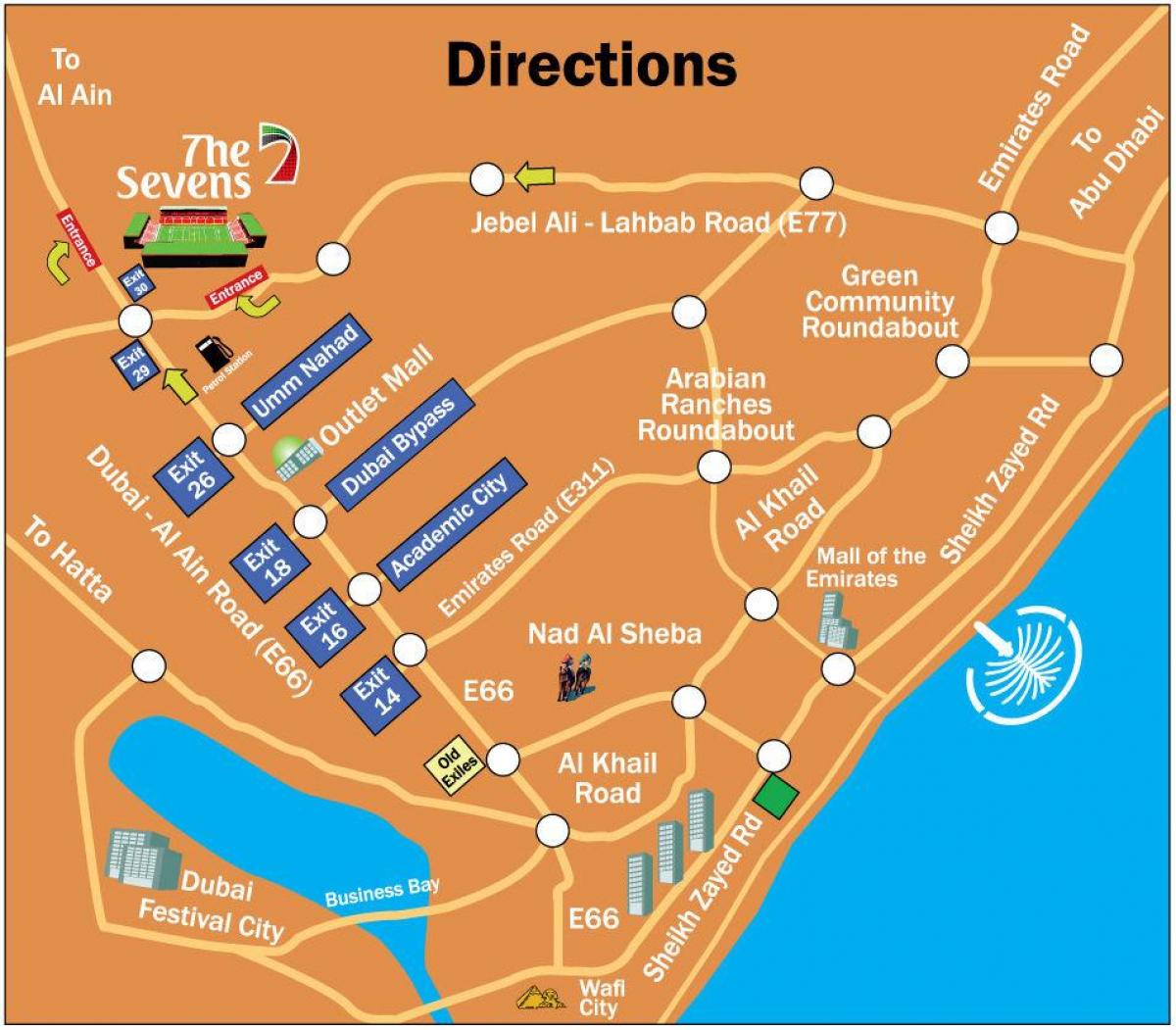 bóng bầu dục Sevens Dubai vị trí bản đồ
