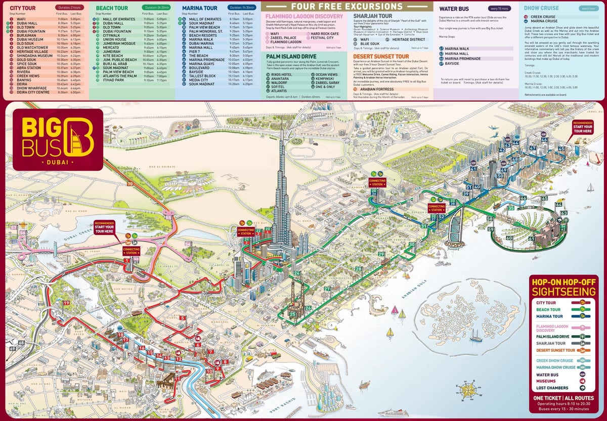 Dubai bản đồ với một địa điểm du lịch