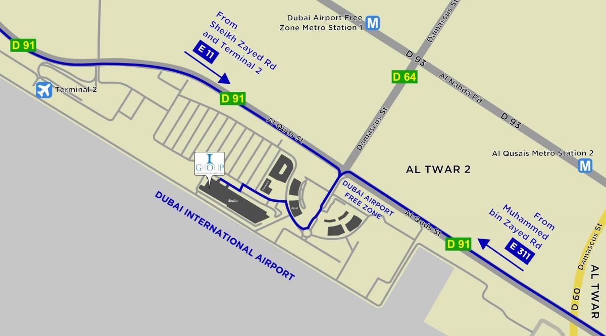 bản đồ của Dubai sân bay miễn phí khu vực