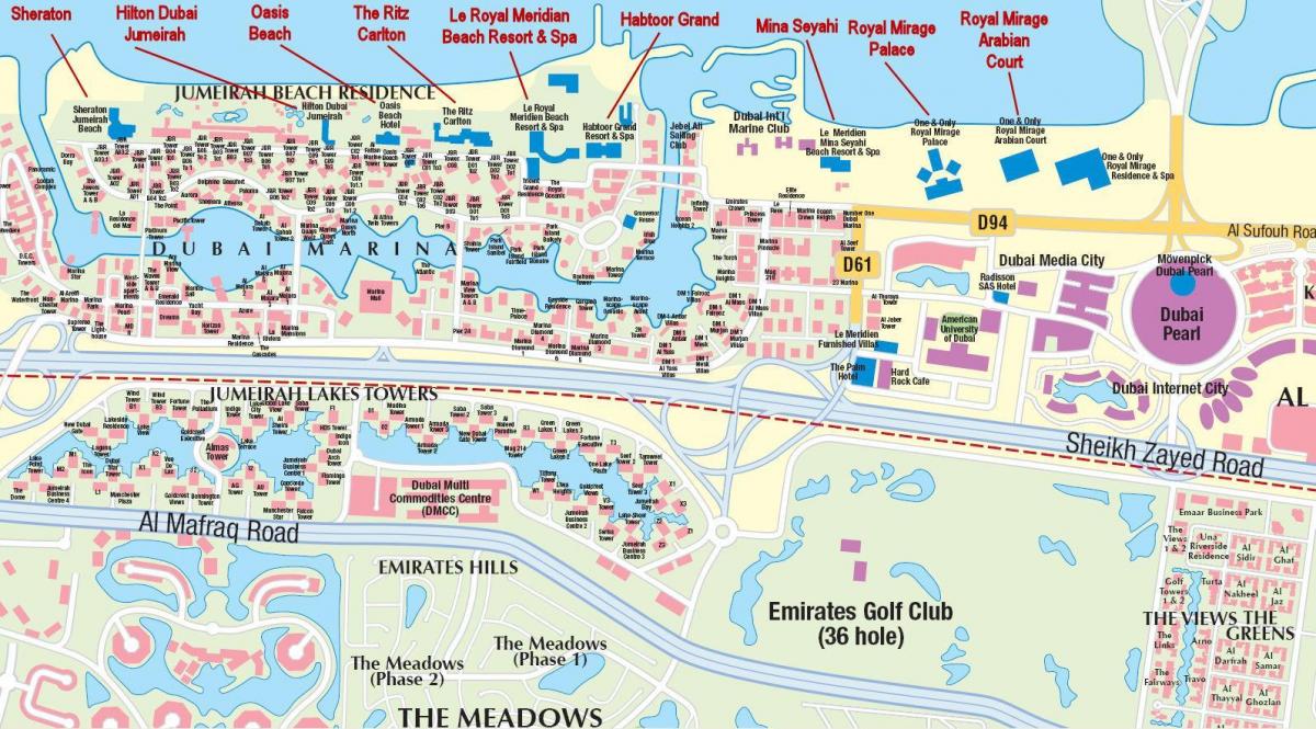 Dubai bản đồ với xây dựng tên